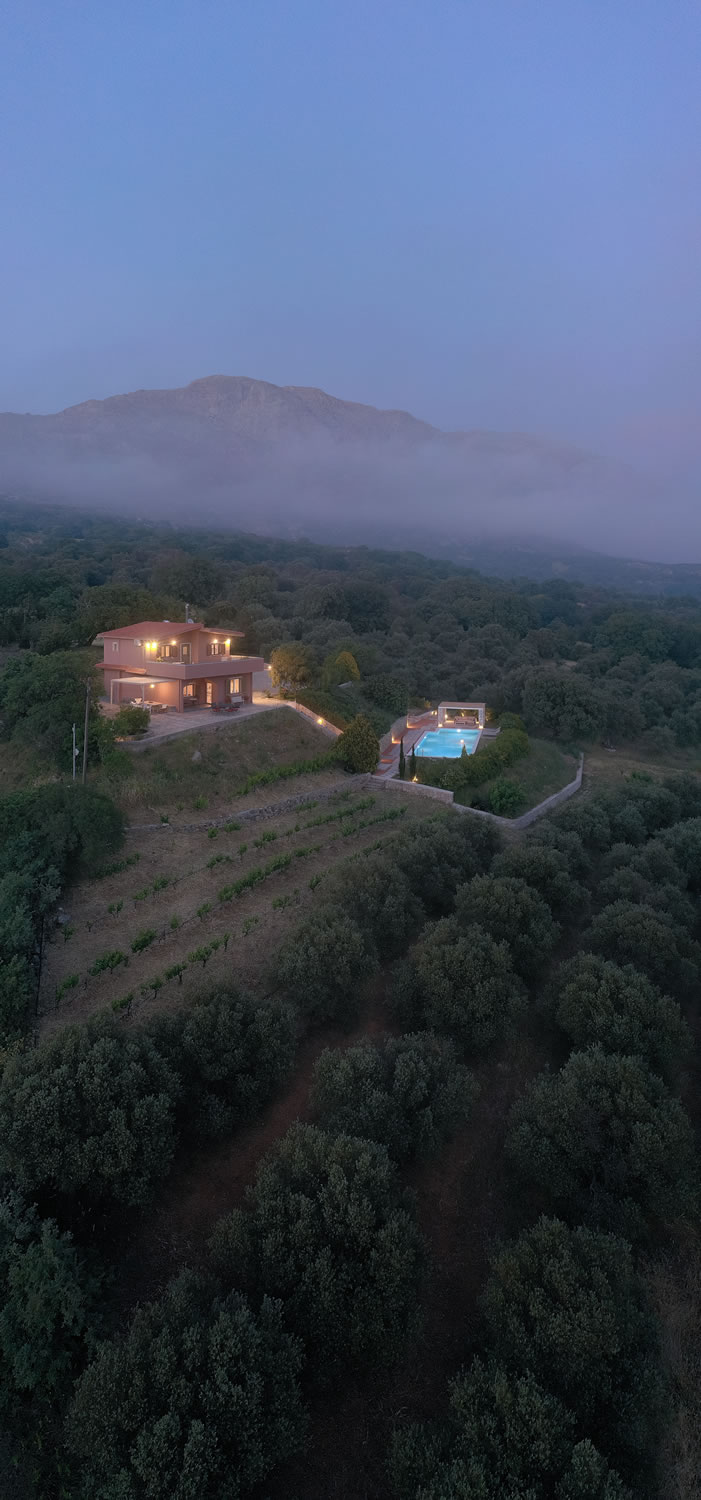 Aerial view of Eleonas Estate's villa in Crete, Greece